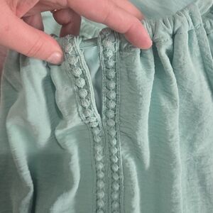 No Boundaries Mint Green Summer Peasant Top with Braided Trim